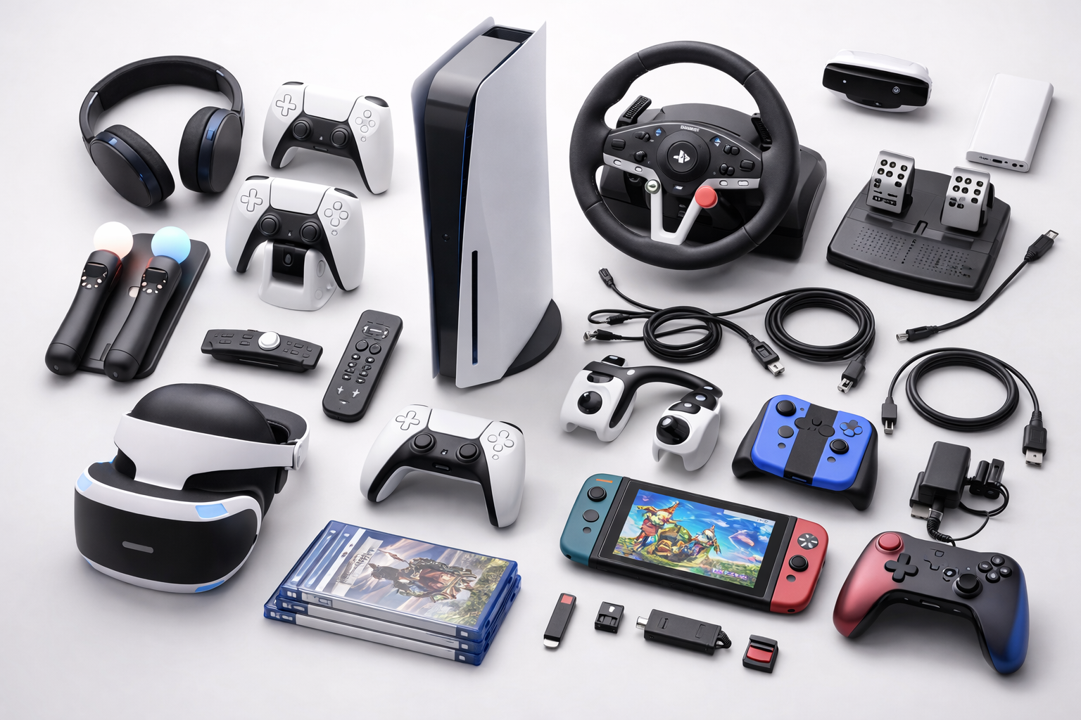 Gaming accessories including controllers and charging docks